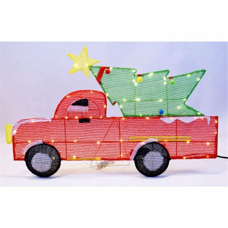 TISTHESEASON 15 in. Celebrations Truck with Christmas Tree Yard Decor, Red TI2739610